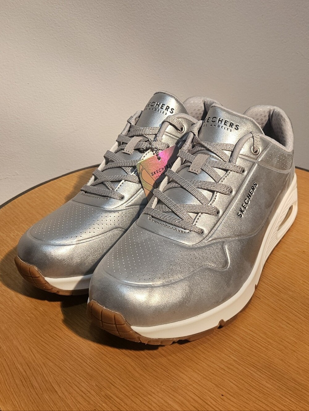 Skechers Metallic Silver Lace-Up Platform Sneakers Size 10